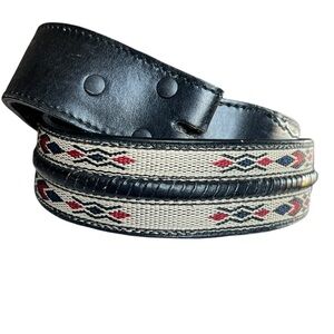 Wrangler Leather Embroidered Belt Black Aztec Native Unisex Western Southwestern